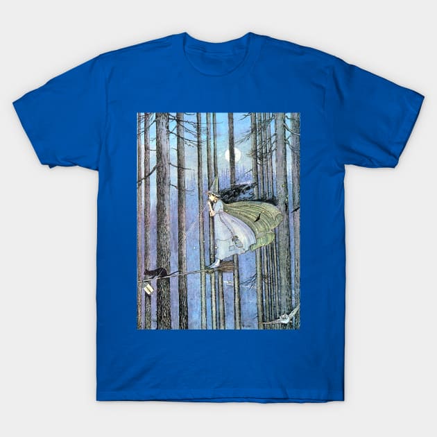 Witch and Cat on Broom - Ida Rentoul Outhwaite T-Shirt by forgottenbeauty